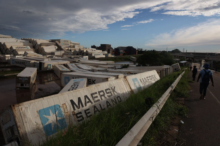 Shipping containers swept up by Durban